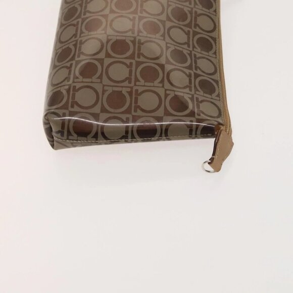 Salvatore Ferragamo Hand Bag Vinyl 2Set Brown Auth mr1382 - Picture 9 of 16